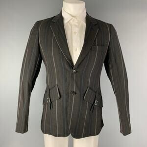 COMME des GARCONS Chest Size S Grey Charcoal Stripe Wool / Linen Sport Coat